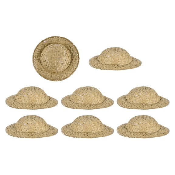 Uxcell 8 Pcs Mini Chapeaux de Paille, 2 x 0.5 Pouces Chapeaux de Poupée Artisanale Ornements Miniatures Casquettes Tissées pour Bricolage Décoration de Maison de Poupée Accessoires pour Cheveux Bonhomme de Neige Mariages Fête, Kaki