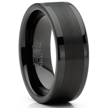 Bague pour Homme en Tungstène Noire Alliance Finition Très Polie Ajustement Confortable 8 mm