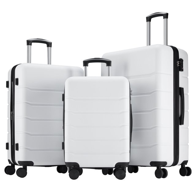 edx 3-Piece Luggage Sets, Hardside Luggage 20/24/28-Inch with 4 Double Spinner Wheels, Expandable and TSA Lock, Hard Shell Lightweight Roller Suitcase, White