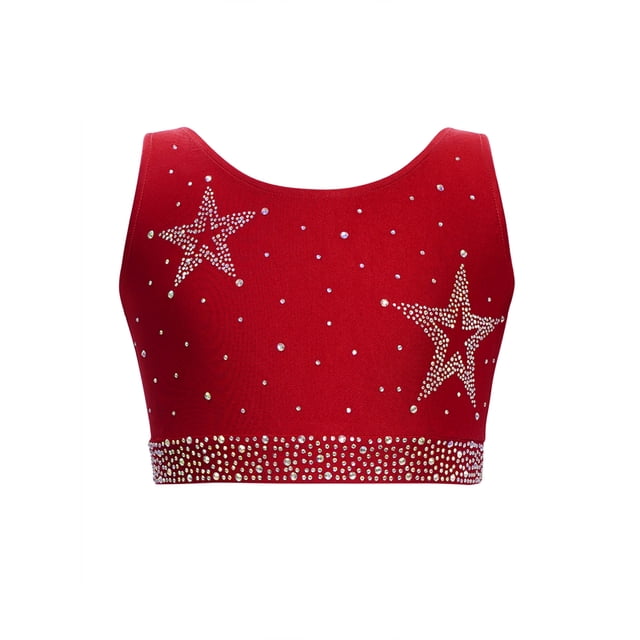 Hansber Enfants Filles Scintillant Sans Manches Danse Court Débardeurs Hip-Hop Rue Chandail Performance Tenue de Danse Bourgogne 8