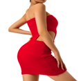 thumbnail image 4 of Mini Robe Dos Nu Sans Manches pour Femmes Mode Urbaine Slim Tenue de Soirée Club Couleur Unie Robe d'Été Bleu Foncé Tricotée S, 4 of 7