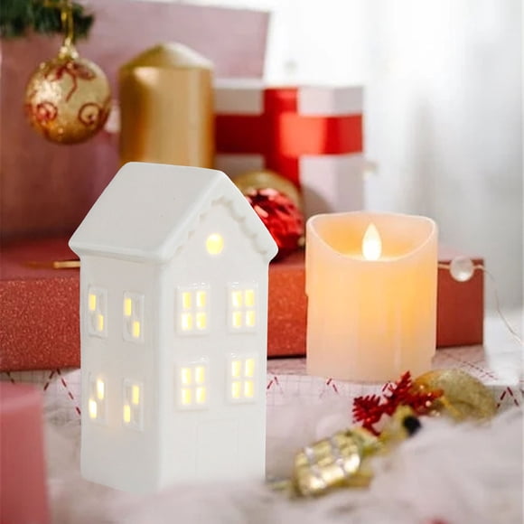 Rvkxad Miniature Porcelain Village House, LED Ceramic Tabletop Figurine for Christmas Display, Christmas Village Decor