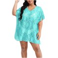 thumbnail image 2 of Pisexur Robe à Manches Courtes à Col en V pour Femme, Robe de Plage Unie à Manches Courtes avec Empiècements Ajourés, Chemise de Couverture Surdimensionnée, Robe à Manches Courtes pour Femme, Jupe pour Femme, 2 of 4