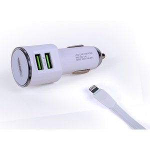 CAR CHARGER DUAL Haute vitesse USB 3.6A + LIGHTNING CABLE 1M blanc