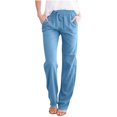 thumbnail image 1 of Womens High Waist Casual Linen Pants Drawstring Straight Leg Lounge Pants Trousers with Pockets, 1 of 5