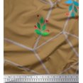 thumbnail image 1 of Soimoi Tissu Satin Crêpe Japonais Feuilles, Baies Rouges & Cube Labyrinthe Imprimé Géométrique Tissu d'Artisanat au Mètre 42 Pouces de Large, 1 of 1