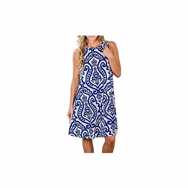 Robe T-Shirt Décontractée d'Été pour Femme, Sortie de Plage, Robe Débardeur Plissée Unie, 2TG, Bleu