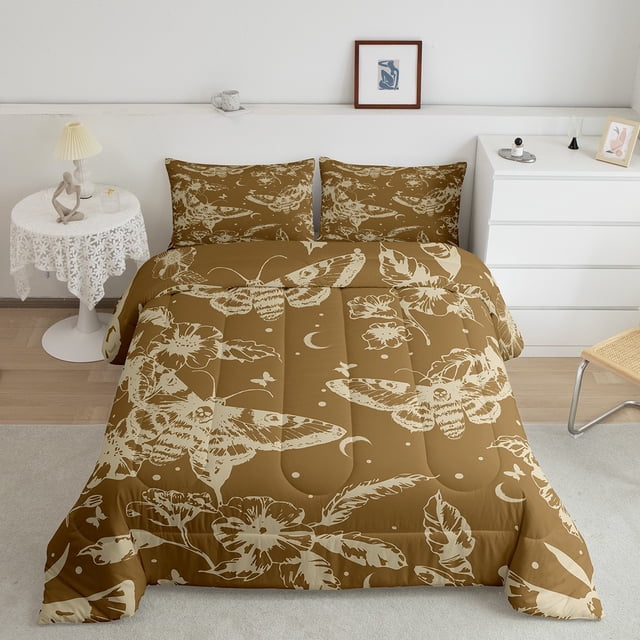 Erosebridal Gothic Halloween Bedding Toddler Comforter Set, Bat Print Down Comforter, Olive Brown, Reversible 2 Pieces