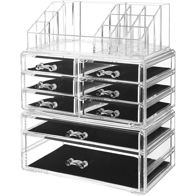 Makeup Organizer 3 Pieces Set Cosmetic Storage Jewelry Display Case 8 Drawers