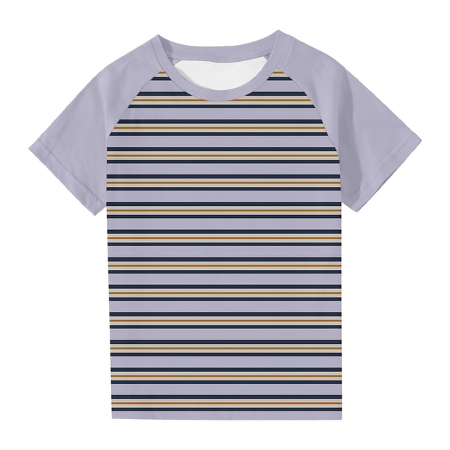Économies d'Été! SROBPTY T-Shirts à Manches Courtes pour Tout-Petits, Garçons Tout-Petits Mode Col Rond à Rayures Imprimées Manches Courtes Violet, 9 Ans