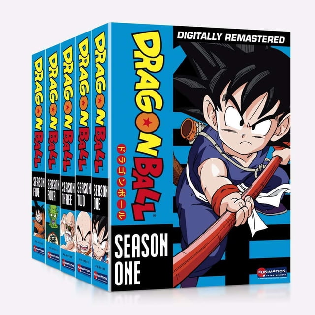 Dragon Ball : la Série Complète, Ensemble DVD Saisons 1-5 avec 25 Disques, Présentant des illustrations Remasterisées Numériquement. l'Étui de Chaque Saison Présente des illustrations Colorées de Personnages Emblématiques de la Série Dragon Ball.