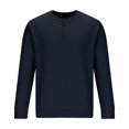 thumbnail image 3 of Penkiiy Men's Solid Color 3-Button Round Neck Waffle Long Sleeved Shirt Navy, 3 of 8
