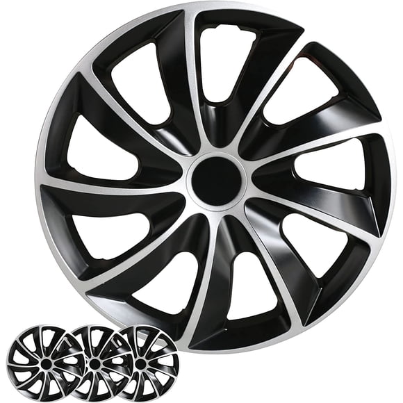 Ensemble de Couvre-Roues, Ensemble d'Enjoliveurs de 14 Pouces de 4 Capuchons de Moyeu Automobiles avec Anneaux de Retenue Universels à Clipser, Couvre-Jantes en Plastique ABS Monotone Argenté pour Toutes les Marques, Modèles (SG-5084-DP-15)