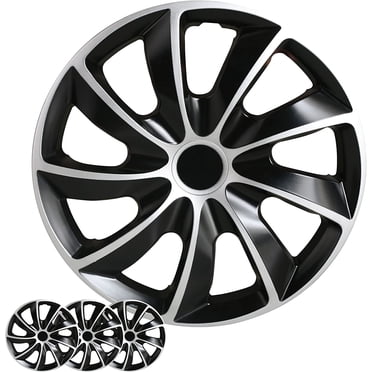 Wheel Cover Kit, 17 Inch Hubcaps Set of 4 Automotive Hub Caps with Universal Snap-On Retention Rings, 2-Tone ABS Plastic Black and Silver Rim Covers for All Makes, Models (SG-5084-DP-17)