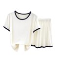 thumbnail image 2 of Jovati Ensemble de Pyjama pour Femmes, Haut à Manches Courtes en Modal avec Shorts à Taille Élastique, Coupe Décontractée, Col Ras du Cou, Jambe Grand, Ventilé, pour l'Été et le Printemps, 2 of 6