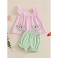 thumbnail image 2 of Baby Girl Summer Clothes Stripe Print Flying Sleeve Tank Tops Ruffled Shorts Outfit, 2 of 8