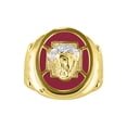 thumbnail image 1 of RYLOS Men's Rings Yellow Gold Plated Silver Christ Head Religious Ring With Diamonds and Red Quartz Red Quartz Designer Men's Jewelry Size 10, 1 of 6