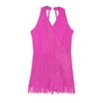 thumbnail image 3 of Ocealan Robe de Danse Latine Jazz pour Filles Enfants Costume de Danse Tango Rumba Samba Brillant Justaucorps à Franges Rose Vif 14, 3 of 5