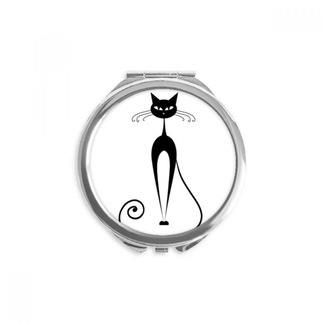Elegant Black Cat Lover Animal Art Outline Hand Compact Mirror Round Portable Pocket Glass