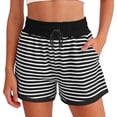 thumbnail image 2 of Xcmzpl Striped Shorts for Women Ribbed Knit Summer Shorts Elastic Waist Drawstring Baggy Track Shorts Color Block Casual Shorts with Pockets, 2 of 6