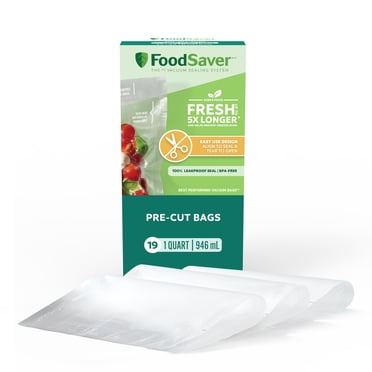 FoodSaver Quart Pre-Cut Vacuum Seal Bags (946 mL), Easy Use Vacuum Storage Bags, Align to Seal and Tear to Open Vacuum Sealer Storage Bags