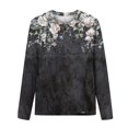 thumbnail image 4 of IROINNID T-Shirt à Manches Longues en Polyester Réduit pour Femmes, Quotidien Été, Aguichant, Plissé, Imprimé, Coupe Régulière, Col Rond, Haut à Boutons, Noir, 4 of 5