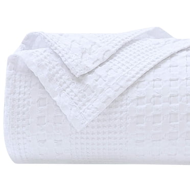 PHF 100% Cotton Waffle Weave Blanket King/Cal King Size - Luxury Decorative Soft Breathable Skin-Friendly Blanket - Perfect Textured Blanket Layer for Couch Bed Sofa 108"x90" - White