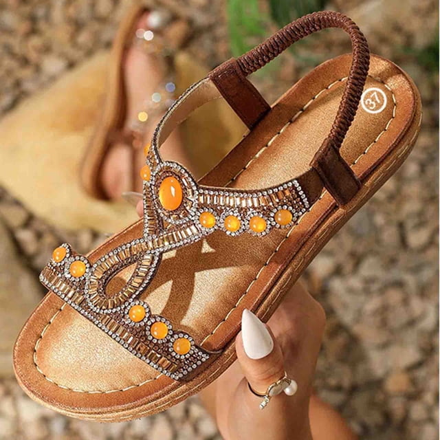 Tranfacy Summer Shoes,Womens Sandals,Women Large Bohemian Elastic Rhinestone Flower Roman Sandals