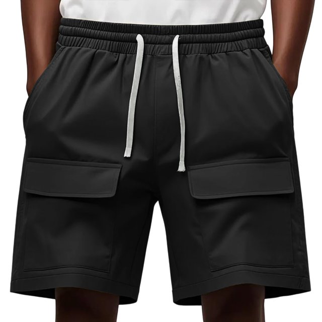 Cameland Men's Summer Casual Shorts Drawstring Elastic Waist With Pockets Work Shorts Solid Color Beach Shorts
