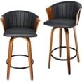 thumbnail image 1 of Swivel Bar Stools Set of 2 with Faux Leather Upholstered Seat and Back, 23.6 Inch Mid-Century Kitchen Counter Stools Bar Pub Chairs, Wood Frame & Metal Footrest, 1 of 8