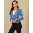 thumbnail image 2 of INSPIRE CHIC Blazer à Rayures pour Femme à Revers Cranté, Manches Longues, Boutonné, Bleu Blanc TP, 2 of 5