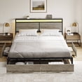thumbnail image 1 of GUNAITO King Size Bed Frame with Headboard and 4 Storage Drawers LED Platform Bed Frame with Charging Station Brown, 1 of 9