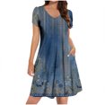 thumbnail image 2 of Weiqiqre Robes d'Été pour Femmes Robe d'Été Trapèze avec Poches Mini à Manches Courtes Robes Fluides de Plage Robe Évasée Vacances Voyage, 2 of 8
