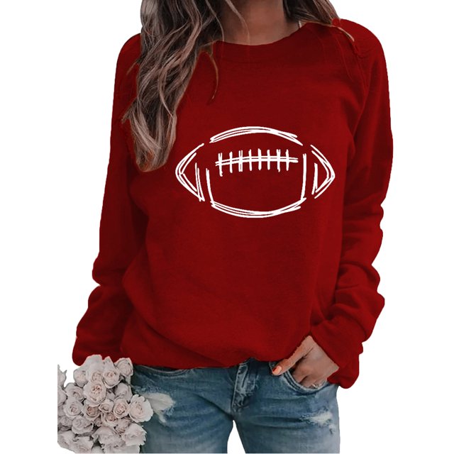 EQWLJWE Chandails de Jour de Match pour Femmes Raglan à Manches Longues Chandails à Enfiler Hauts T-Shirt Graphique de Saison de Football T-Shirt Décontracté à Col Rond Blouse Chandails de Jour de Match Femmes Grande Taille Hauts d'Halloween