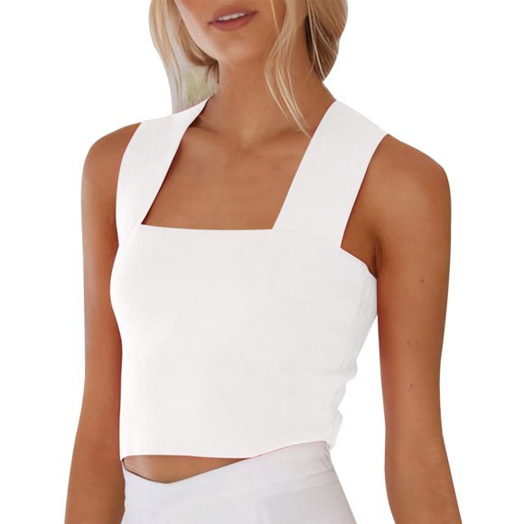 Yubnlvae White Summer Women's Casual And Simple Vacation Style Knitted Wide Shoulder Strap Top., S