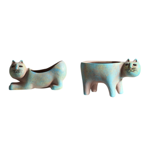 2PCS Cute Cat Succulent Pot Pot Cartoon animal Céramique Pot Simulation Cactus Pot de fleurs Planters