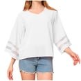 thumbnail image 1 of Timegard Hauts pour Femmes Col en V Manches 3/4 Chiffon Léger Ample Décontracté Fluide Haut Blouse Plage, 1 of 5