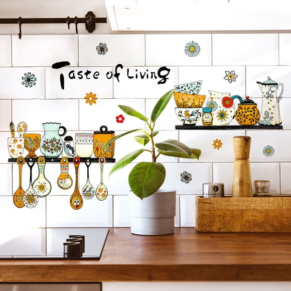 Boovnll Room Decor, Kitchen Stickers Pattern Kitchen Tableware Decoration Restaurant Landscaping Wall Stickers Self-Adhesive Wall Stickers, Home Decor, Bedroom Decor, Living Room Decor