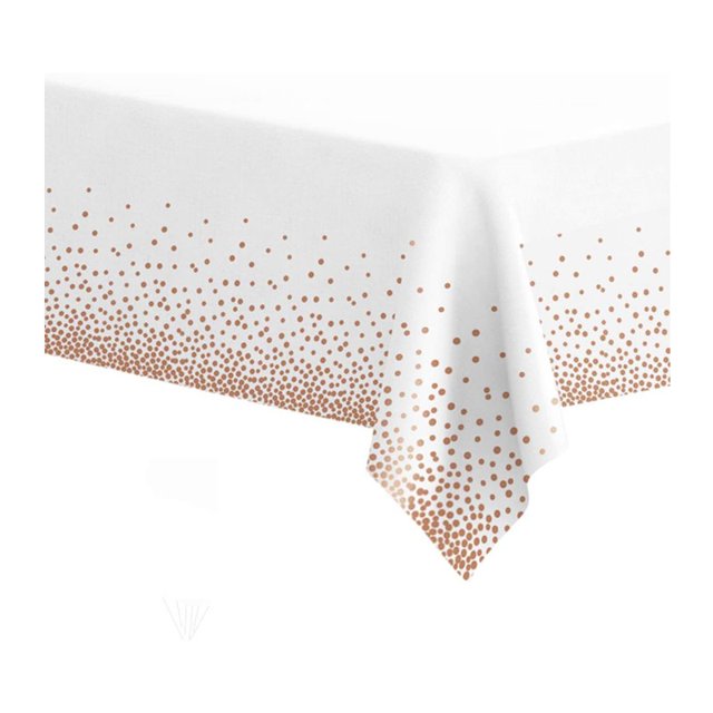 1 Pack Plastic Tablecloths for Rectangle Tables, Disposable Party Rose Gold Dot Confetti Rectangular Table Covers for Parties Wedding Bridal Shower, 54" x 108", Rose Gold