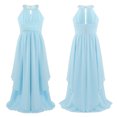 thumbnail image 4 of Miaeowve Robe de Fête Maxi en Chiffon à Paillettes pour Filles, Col Haut, Froncée, Robe de Bal de Mariage Bleu Clair 4, 4 of 7