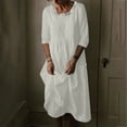 thumbnail image 2 of QIPOPIQ Robes pour Femmes avec Poches Manches Courtes Robes Décontractées Tendance Robe d'Été Col Rond Manches Mi-Longues Lin Robe Ample Unie Offres 2023, 2 of 5