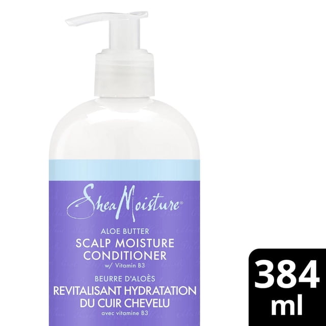 SheaMoisture Revitalisant Hydratant pour Cuir Chevelu au Beurre d'Aloès dans une Bouteille à Pompe Transparente avec Étiquette Bleue et Violette, Formulé avec de la Vitamine B3 pour Hydrater le Cuir Chevelu et Hydrater les Cheveux, Favorisant des Cheveux Plus Sains et Moins Secs et des Soins du Cuir Chevelu.