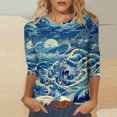 thumbnail image 1 of QIPOPIQ Hauts pour Femmes Manches 3/4 Décontractés Coupe Ample T-Shirts à Col Rond Mignons Unis Tuniques à Manches Trois Quarts Liquidation, 1 of 5
