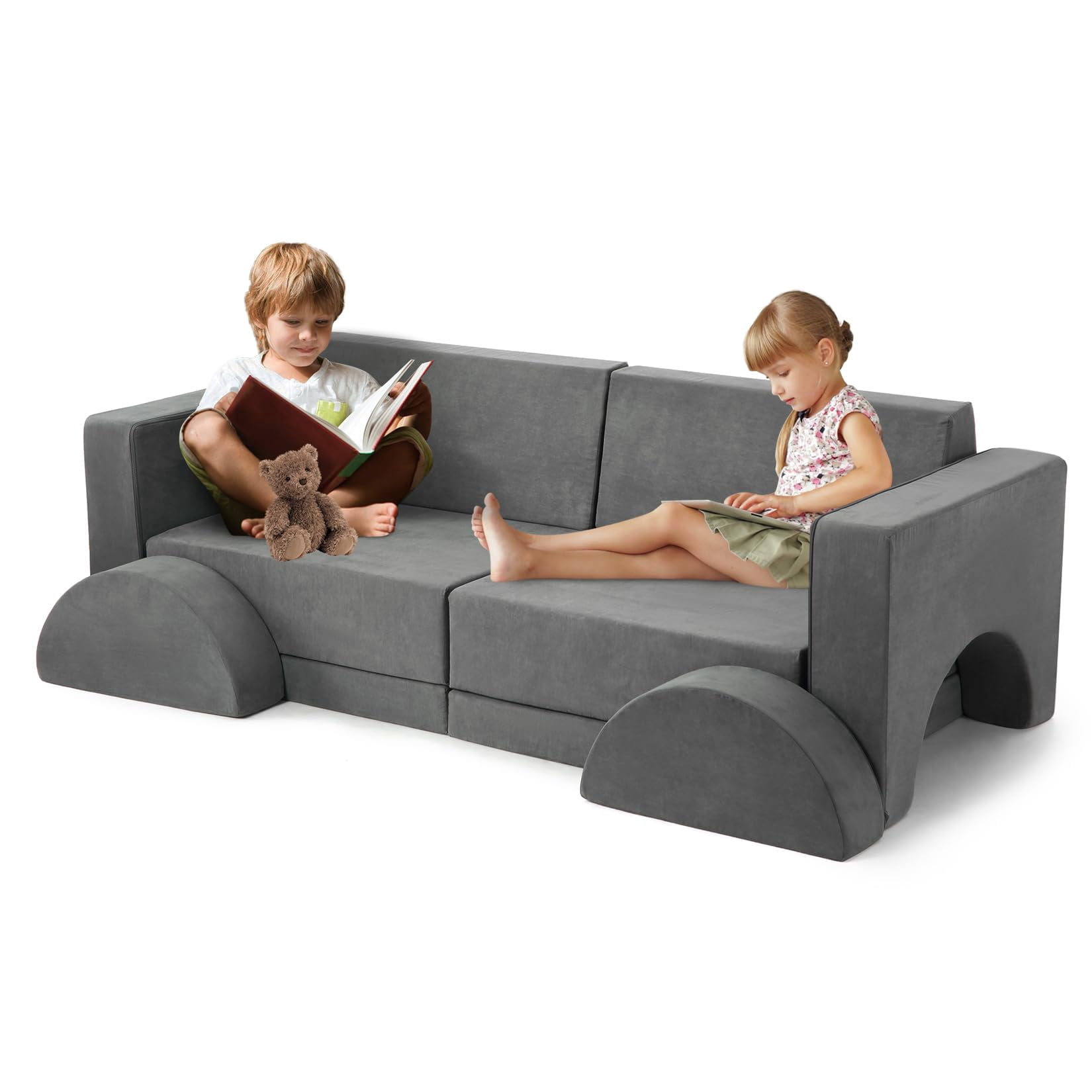 Kojooin Kids Play Couch, 8PCS Toddler Couch Modular Kids Play Couch Sofa for Playroom Nursery, Kids Convertible Sofa with Removable Cover