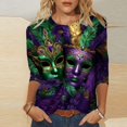 thumbnail image 2 of Penkiiy 2024 Chemise Manches 3/4 Mardi Gras Blouse Fantaisie Carnaval Masque Imprimé Tunique Thème Fête Col Rond Tee 2TG Multicolore, 2 of 5
