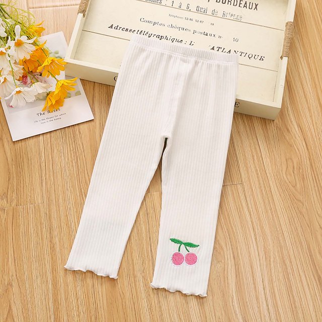 MeetoTime Infant Toddler Girls Cotton Ribbed Leggings Solid Color Skinny Ankle Length Pants for Kids