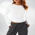 thumbnail image 3 of Women‘s Y2K Slim Crop Tops Solid Color Long Sleeve  Neck T-Shirts Basic Tee Yoga Workout Tops, 3 of 6