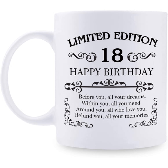 18th Birthday Gifts for Women Men - 11 oz Coffee Mug - 18 Year Old Present Ideas for Son, Daughter, Sister, Brother, Friend, Colleague, Classmate (18th Birthday Gift)