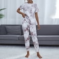thumbnail image 2 of SDNall Hauts à Manches Longues pour Femmes Imprimé Manches Courtes Col Rond Taille Élastique Pantalons Longs Ensemble de Sport Décontracté pour Femmes Été, Pantalons d'Été pour Femmes, Hauts à Manches Longues pour Femmes, 2 of 5