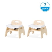 Foundations Easy Serve 7" Low Wood Feeding Chairs with Dishwasher Safe Tray, Stackable Toddler Chairs, 2 Pack